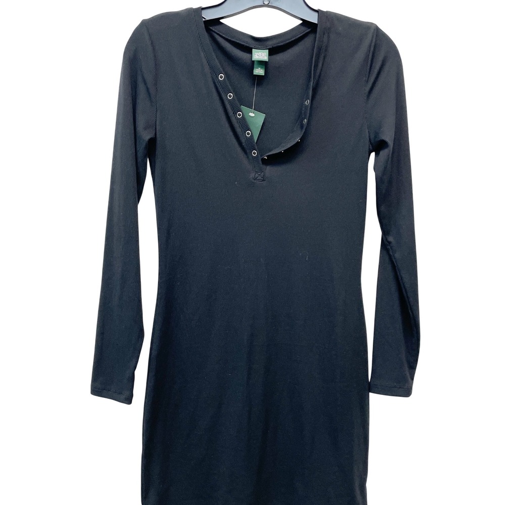 Wild Fable Women's Black Ribbed Henley Long Sleeve Bodycon Mini Dress Size M